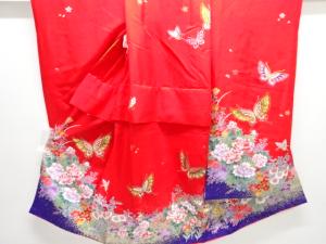 蝶に草葉模様子供着物(長襦袢・重ね衿付き)